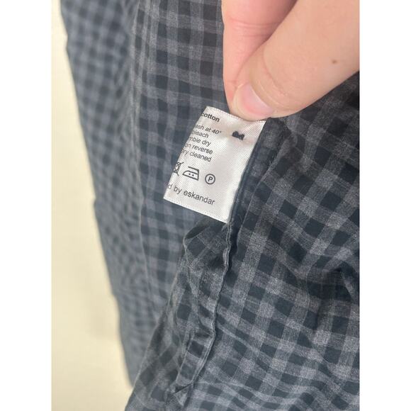 Eskandar Size 0 Top Button Down Oversized Lagenlook Gray Gingham Cotton Shirt - Picture 7 of 12